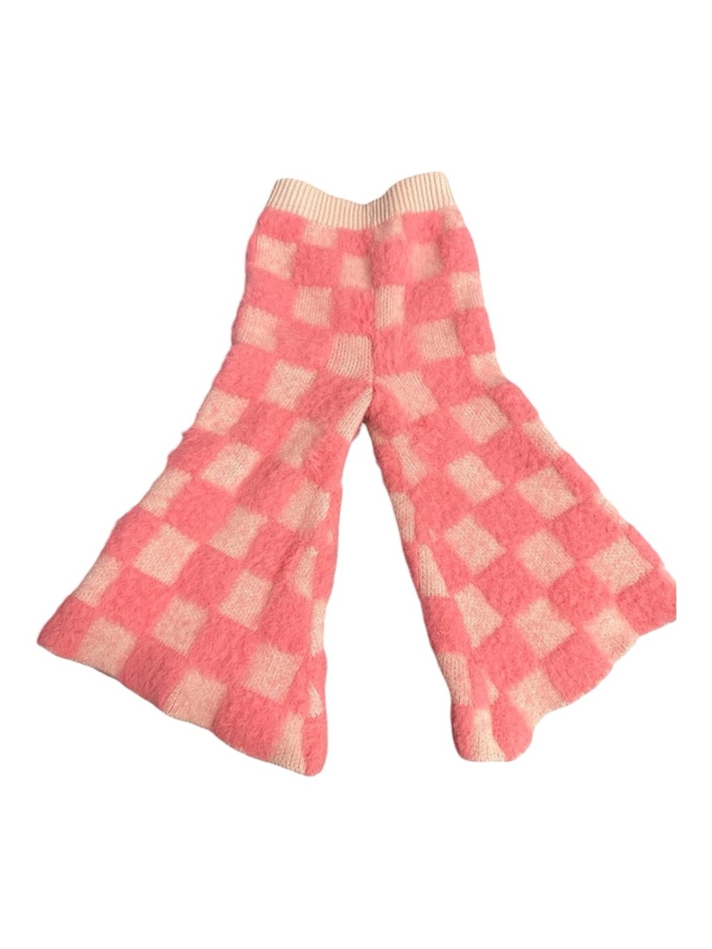 Brim & Babes Pink Checkerboard Fuzzy Knit Flare Pants 18-24M